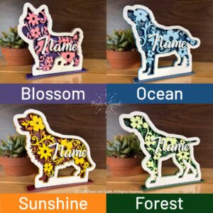 examples of the 4 color schemes you can get your Joyful Dog collection in