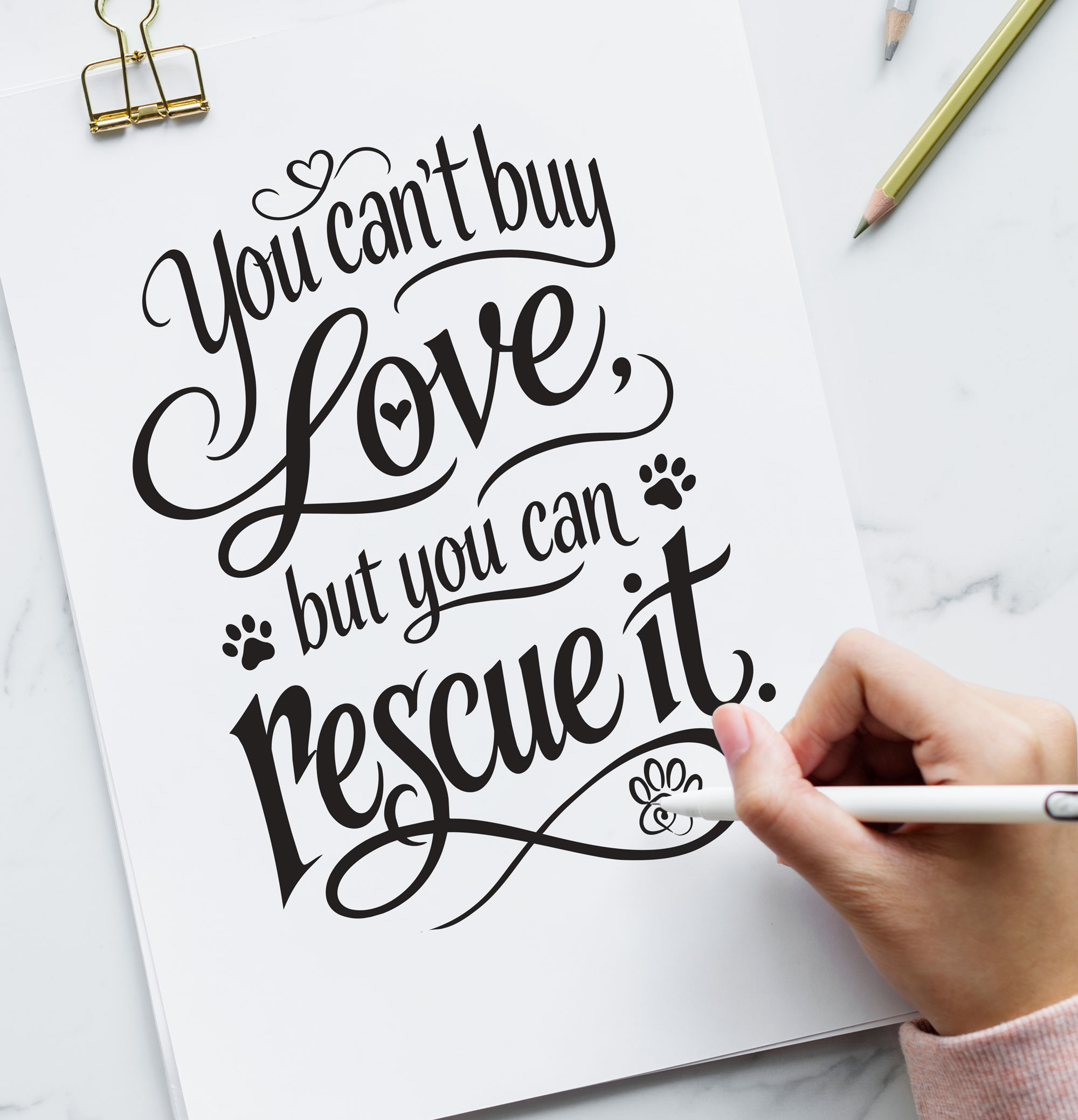 illustrated quote "you can't buy love but you can rescue it."